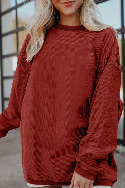 Deep Red Long Sleeve Corded Pullover