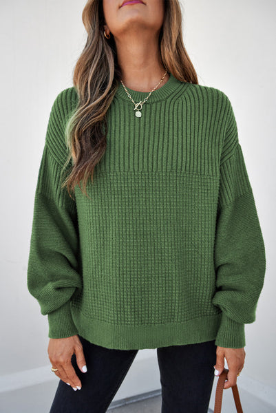 Vineyard Green Mixed Texture Sweater