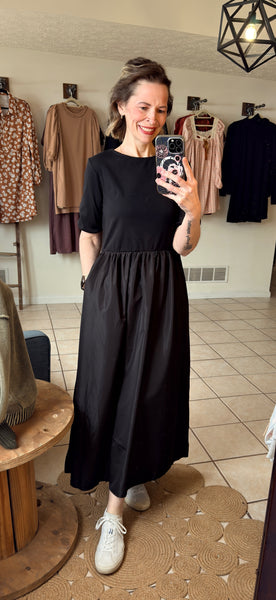 Brown Short Sleeve Knit Top Patchwork Maxi Dress