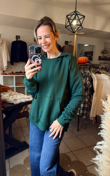 Evergreen Quilted Patchwork Exposed Seam Hooded Pullover