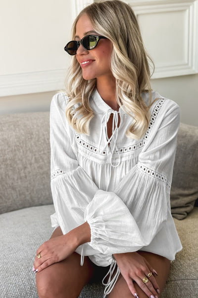 White Boho Long Sleeve Top with Lace Details