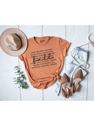 ‘Fall’ Words Collage - Heathered Rust Tee