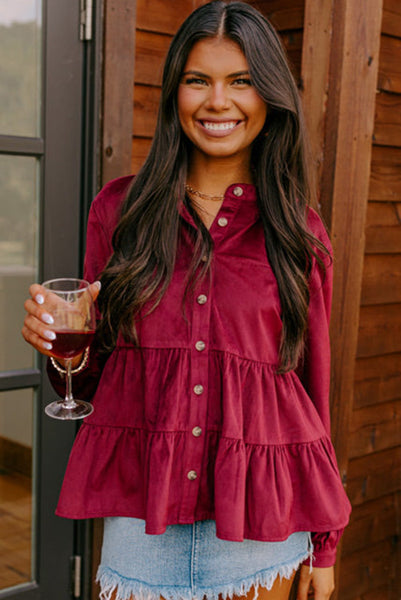 Red Corduroy Tiered Babydoll Top