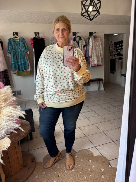 Floral Mock Neck Sweatshirt Pullover