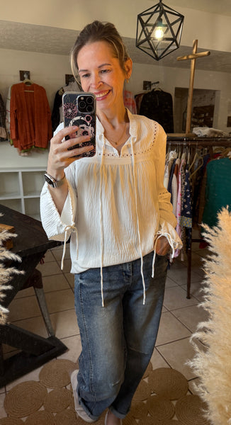 White Boho Long Sleeve Top with Lace Details