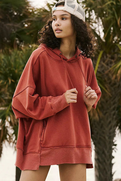 Rust Hooded Pullover with Side Pockets