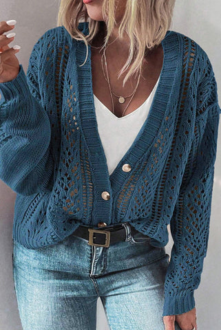 Curvy Teal Open Knit Cardigan