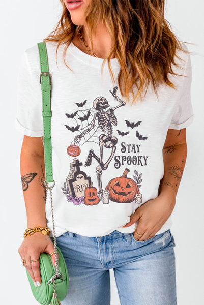 Stay Spooky Skeleton Pumpkin and Spider Web Tee - Halloween T-shirt