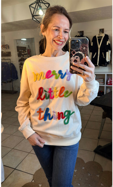 Beige Corded MERRY LITTLE THING Long Sleeve Pullover