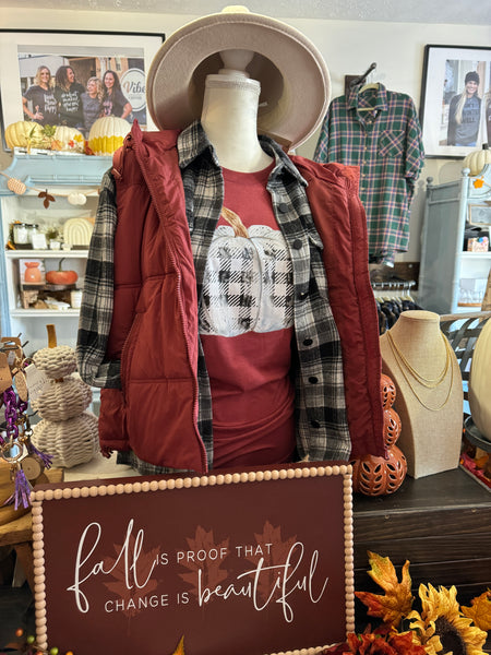 Plaid Pumpkin Fall Tee - Terracotta T-shirt