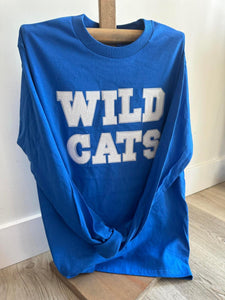 WILDCATS White Sequin Lettering - Royal Blue Tee