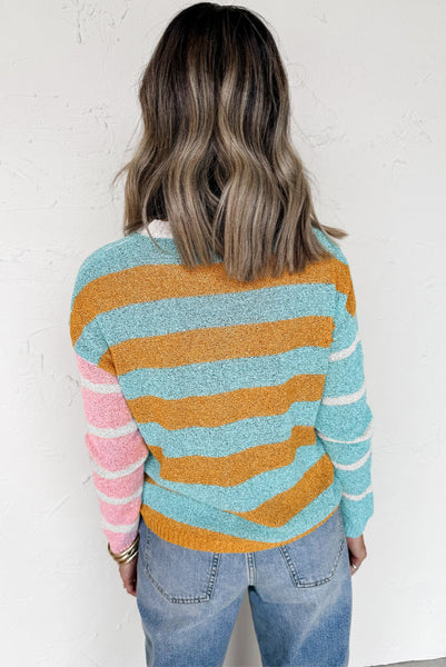 Multicolor Striped Colorblock Lightweight Sweater