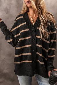 Black and Tan Striped Longer Length Cardigan