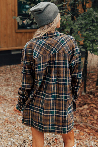 Brown and Green Plaid Button Up Flannel Top