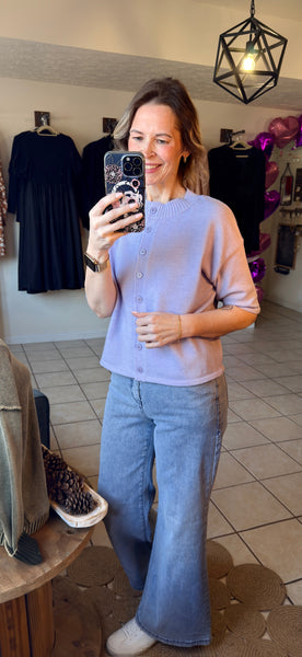Lavender Purple Half Sleeve Button Up Sweater