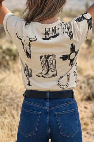All Over Western Print Poof Sleeve Top