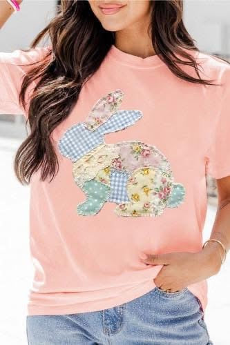 Pink Quilted Patchwork Bunny Printed Tee