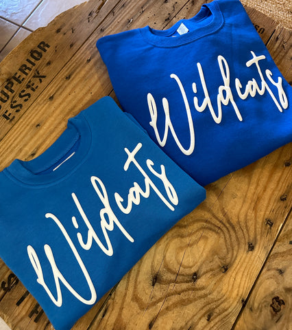 Royal Blue ‘Wildcats’ with Puff Lettering Pullover - Youth and Adult Sizing