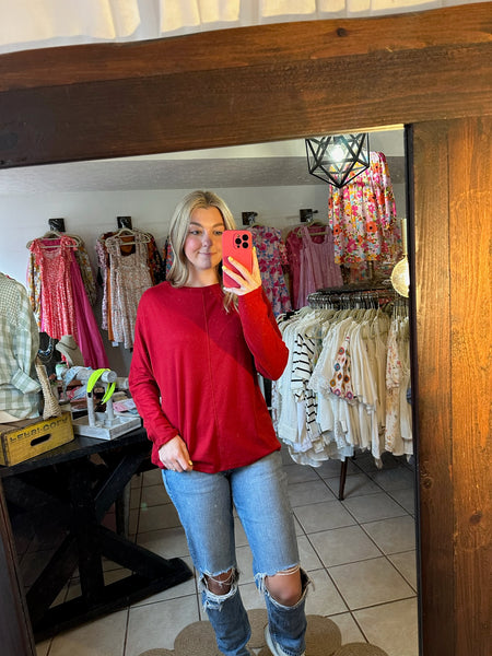 Red Long Sleeve Oversized Top