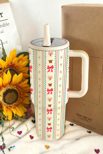 Holly Jolly Bow Striped Flip Straw 40oz Holiday Tumbler - Christmas