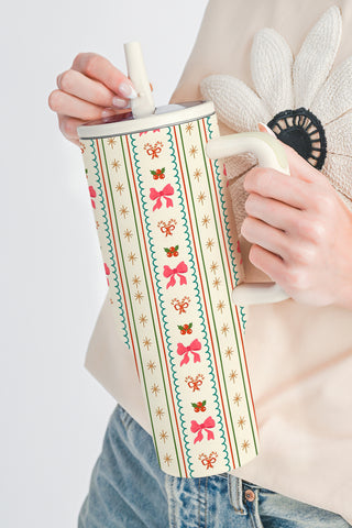 Holly Jolly Bow Striped Flip Straw 40oz Holiday Tumbler - Christmas