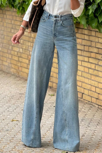 Wide Flare Leg Jeans with Seam Detail