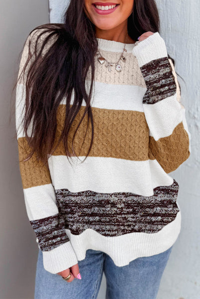 Brown Stripes Colorblocked Sweater