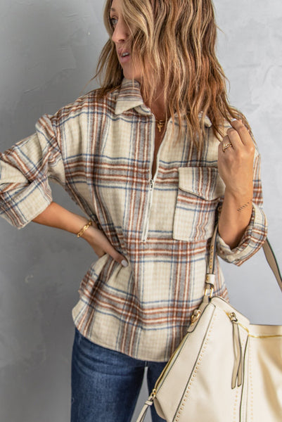 Plaid Heavier Flannel Quarter Zip Pullover