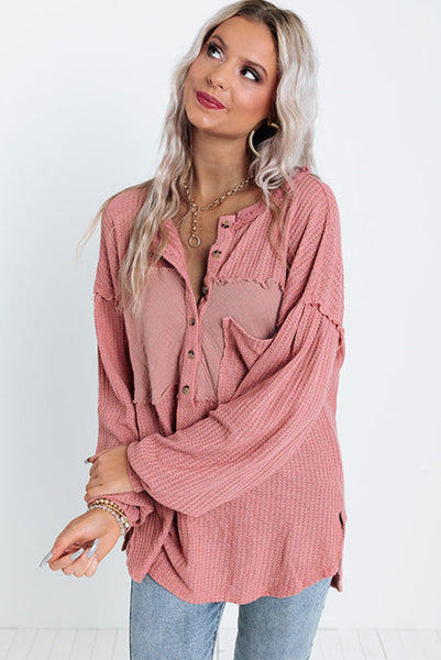 Mauve Pink Mixed Textures Loose Fit Tunic with Frayed Patchwork Detailing