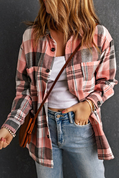 Pink Plaid Flannel Button Up Top