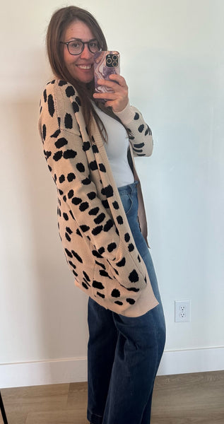 Leopard Print Longer Length Open Front Cardigan - Spotted