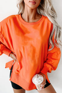 Orange Exposed Seam Pullover with Side Slits