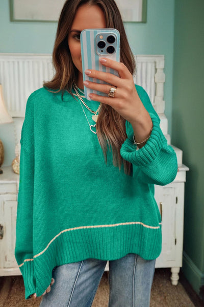 Sea Green with Contrast Details Sweater