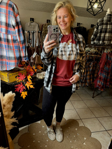 Plaid Pumpkin Fall Tee - Terracotta T-shirt