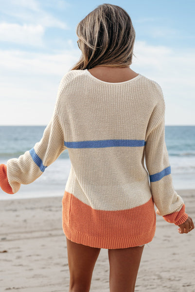 Beige Colorblocked Long Sleeve Sweater MidWeight