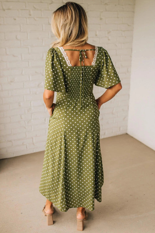 high waisted maxi dress with sleeves High Slit Maxi Dress - Long Sleeve