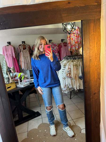 Royal Blue Long Sleeve Corded Pullover