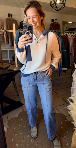 Light Wash Drawstring Waist Barrel Jeans