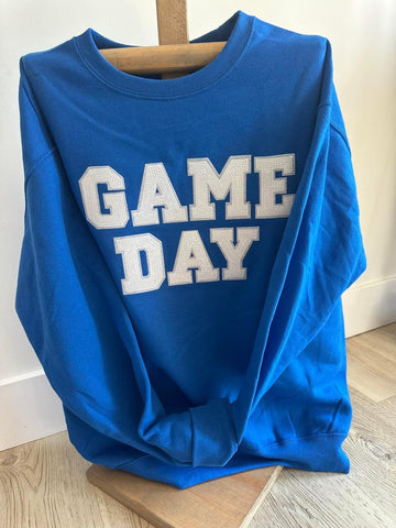 GAME DAY - White Sequin Lettering - Royal Blue Sweatshirt - Kentucky - Trojans - Wildcats