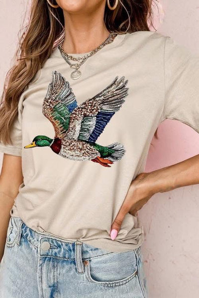 Soft Peach Flying Mallard Duck Printed Tee