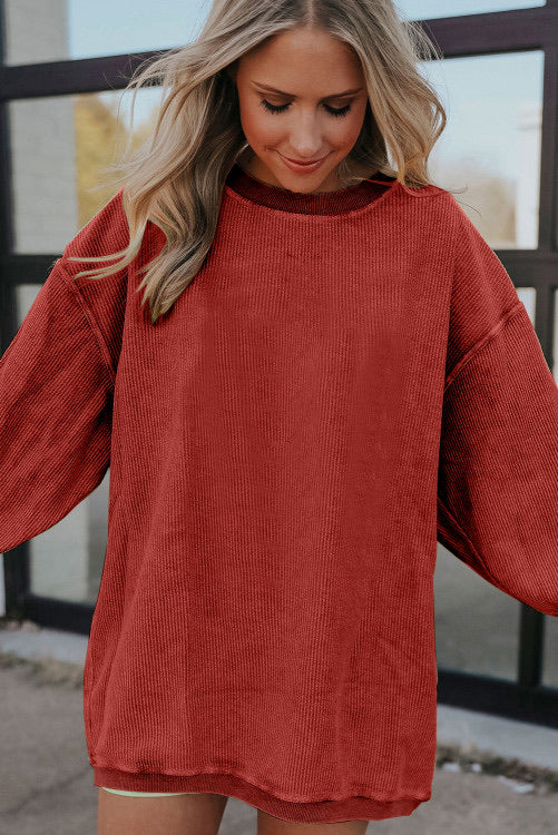 Deep Red Long Sleeve Corded Pullover