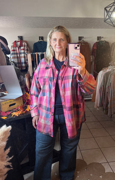 Curvy Pink Checkered Button Up Flannel