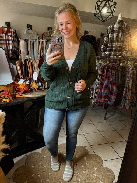 Green Open Knit Cardigan