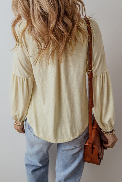 Paisley Floral Embroidered Boho Long Sleeve Top with Notch V-Neck