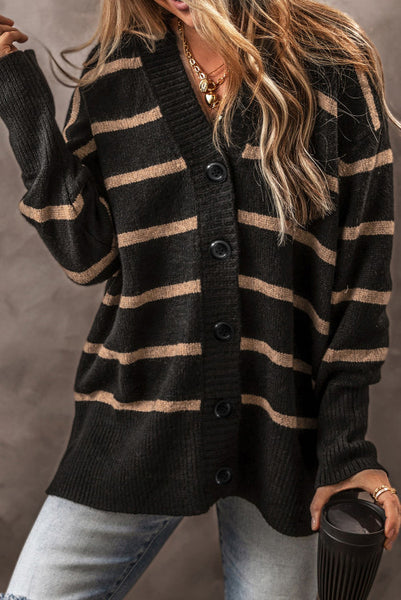 Black and Tan Striped Longer Length Cardigan