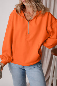 Orange Half Zip Hooded Pullover with Toggle Elastic Waist