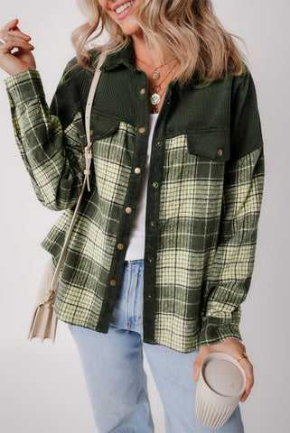 Green Plaid and Corduroy Snap Up Shacket