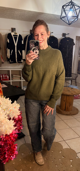 Vineyard Green Mixed Texture Sweater