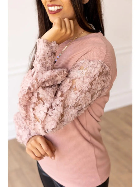 Mauve Pink Lace Sleeve Top