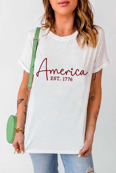 America EST 1776 Embroidered Graphic Tee